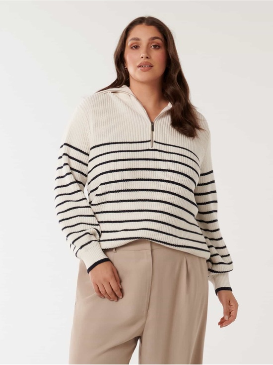 Ever New Sweaters - EVERNEW $120 STRIPED QUARTER ZIP SWEATER